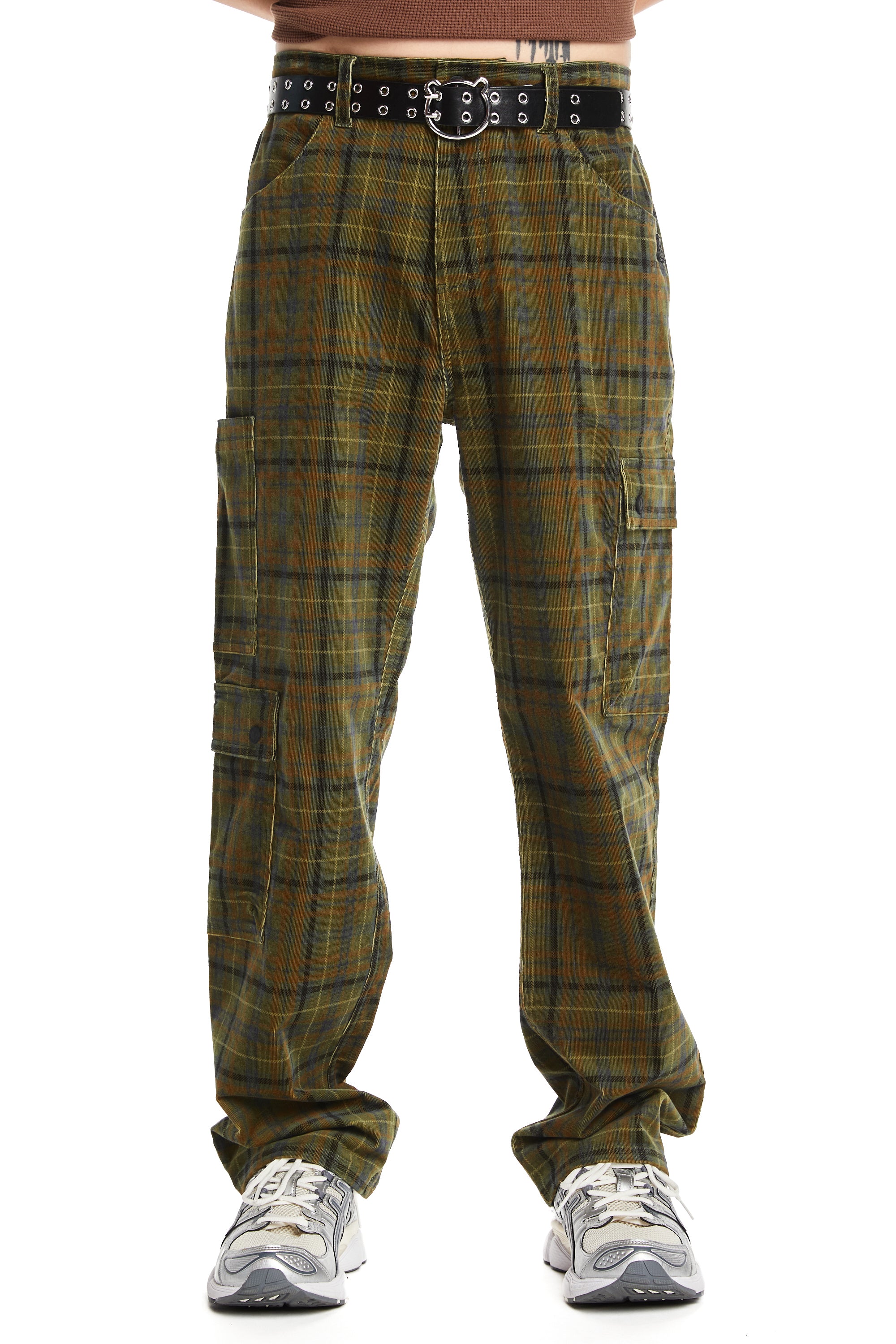 Plaid Corduroy Cargo Pants