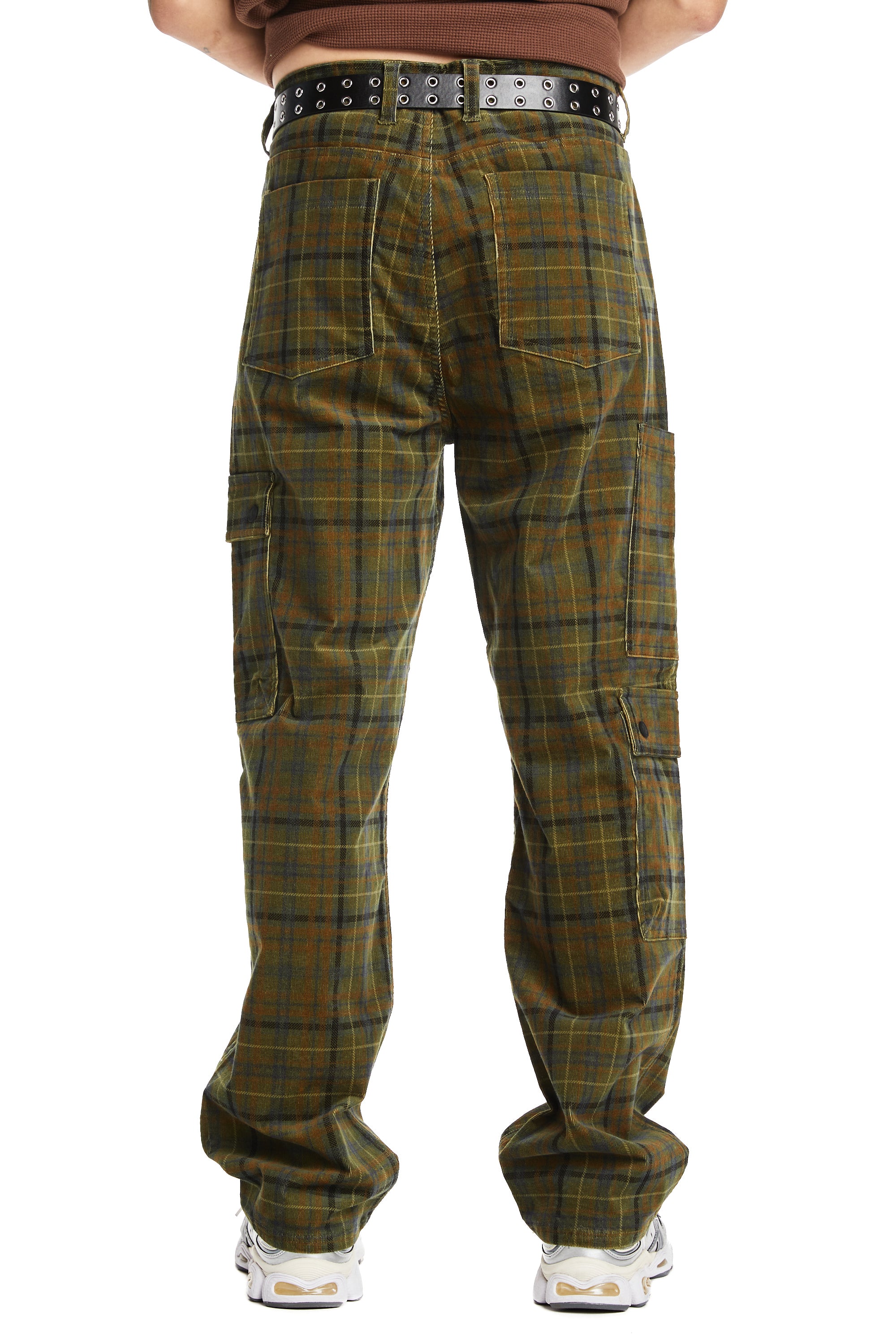 Plaid Corduroy Cargo Pants